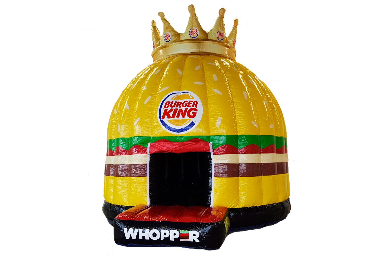 Kup na zamówienie Burger King Whopper - okrągły, nadmuchiwany zamek z dużą koroną 3D w JB Dmuchańce Polska. Zamów spersonalizowany dmuchane zamki